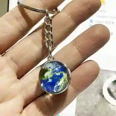 零界 沧海星球 夜光宇宙钥匙扣太阳系地球星系星云双面玻璃球钥匙书包挂饰 合金 挂件 男女同款情侣款