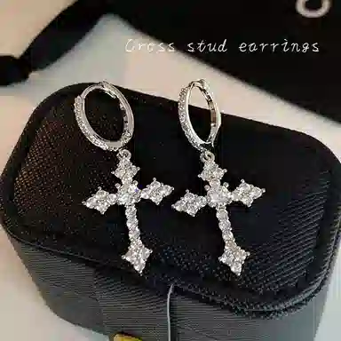 零界 甜酷潮流菱形十字架 欧美嘻哈风痞帅 小众轻奢设计高级感#好运 合金 耳环 男女同款情侣款