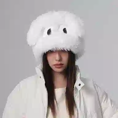 【入秋必备】 零界 可爱呆萌大眼狗超萌加厚毛绒针织帽 秋冬保暖护耳自拍道具大头围显脸小 聚酯纤维 绒线帽 男女同款情侣款