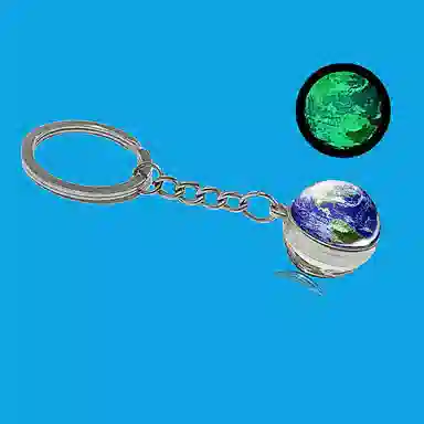 零界 沧海星球 夜光宇宙钥匙扣太阳系地球星系星云双面玻璃球钥匙书包挂饰 合金 挂件 男女同款情侣款
