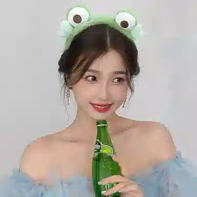 零界 可爱大眼萌青蛙 毛绒大眼青蛙 防滑压发卡通束发 洗脸专用 布艺 发箍 女款