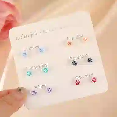 【鲜花】 零界 甜美清新彩色花朵 小巧精致 不重样 防过敏 塑料 耳钉 男女同款情侣款