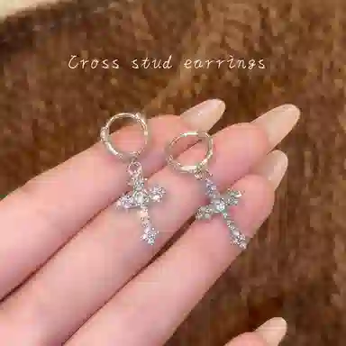 零界 甜酷潮流菱形十字架 欧美嘻哈风痞帅 小众轻奢设计高级感#好运 合金 耳环 男女同款情侣款