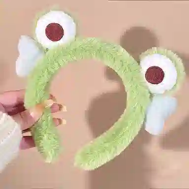 零界 可爱大眼萌青蛙 毛绒大眼青蛙 防滑压发卡通束发 洗脸专用 布艺 发箍 女款