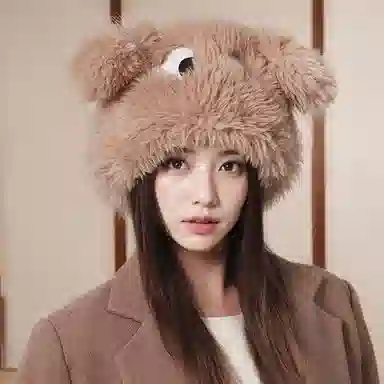 【入秋必备】 零界 可爱呆萌大眼狗超萌加厚毛绒针织帽 秋冬保暖护耳自拍道具大头围显脸小 聚酯纤维 绒线帽 男女同款情侣款