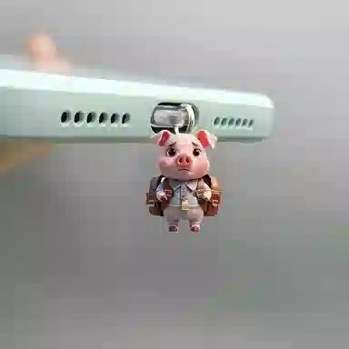 零界 萌萌小猪 创意手机防尘塞 小书包可爱时尚潮流装饰 亚克力 挂件 男女同款情侣款