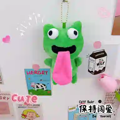 零界 搞怪吐舌磁吸青蛙治愈创意手机绳包包挂饰行李箱卡通玩偶#好运 毛绒 挂件 男女同款情侣款