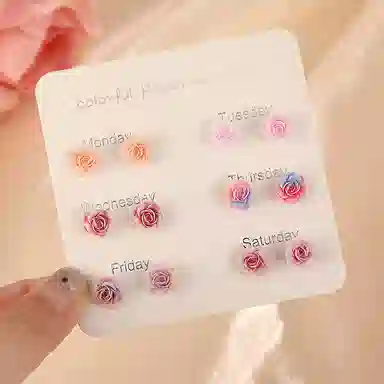 零界 时尚百搭甜美清新彩色花朵 小巧精致 不重样 防过敏养耳洞 塑料 耳钉 男女同款情侣款