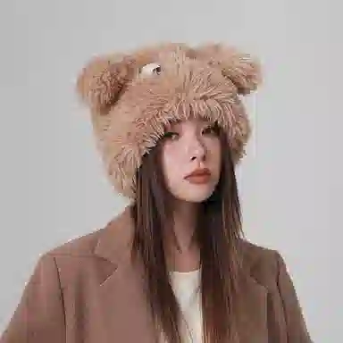 【入秋必备】 零界 可爱呆萌大眼狗超萌加厚毛绒针织帽 秋冬保暖护耳自拍道具大头围显脸小 聚酯纤维 绒线帽 男女同款情侣款