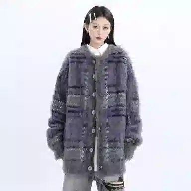 悍戈 美式复古撞色拼接潮流开衫外套 日常通勤无性别百搭针织衫 男女同款