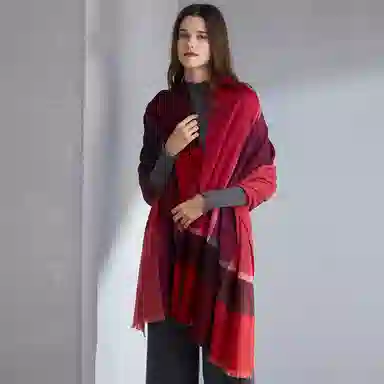 恒源祥 秋冬季保暖 经典格子大尺寸披肩 山羊绒 围巾 女款