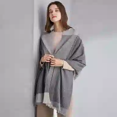 恒源祥 秋冬季保暖 经典格子大尺寸披肩 山羊绒 围巾 女款