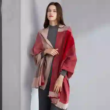 恒源祥 秋冬季保暖 经典格子大尺寸披肩 山羊绒 围巾 女款