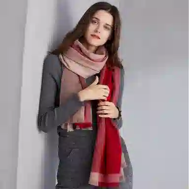 恒源祥 秋冬季保暖 经典格子大尺寸披肩 山羊绒 围巾 女款