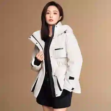 鸭鸭 连帽中长款长袖羽绒服 女款