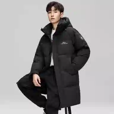 鸭鸭 石墨烯蓄热中青年纯色韩版休闲百搭户外防寒保暖中长款连帽羽绒服 男女同款