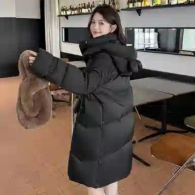 鸭鸭 拉链加厚中长款长袖纯色羽绒服 女款