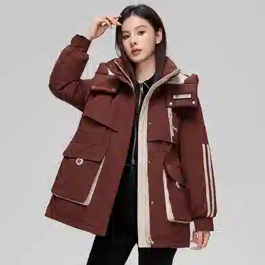 鸭鸭 时尚收腰防风保暖韩版连帽羽绒服 女款