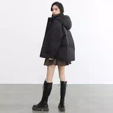 鸭鸭 纯色连帽短款加厚保暖休闲通勤韩系时尚百搭羽绒服 女款