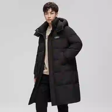 鸭鸭 拼色加厚长款休闲长袖羽绒服 男女同款