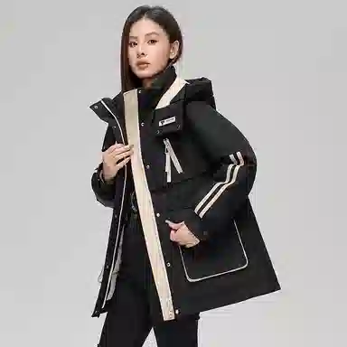 鸭鸭 时尚收腰防风保暖韩版连帽羽绒服 女款