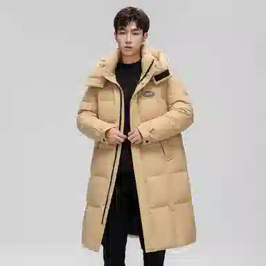 鸭鸭 拼色加厚长款休闲长袖羽绒服 男女同款