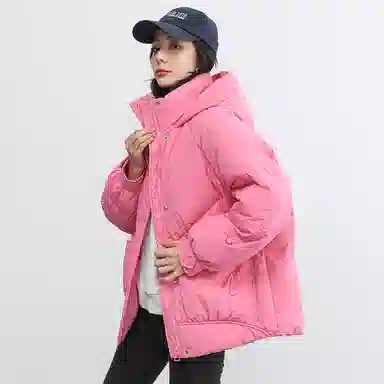 鸭鸭 纯色连帽短款加厚保暖休闲通勤韩系时尚百搭羽绒服 女款
