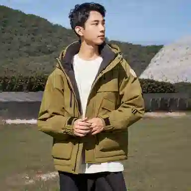 鸭鸭 纯色短款拉链长袖羽绒服 男女同款