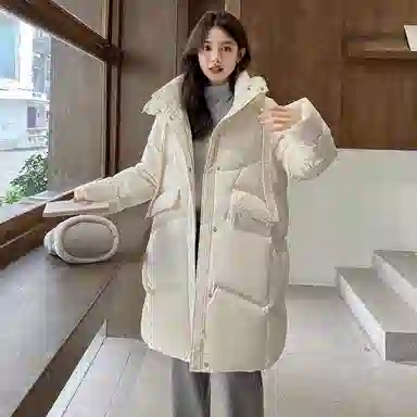 鸭鸭 拉链加厚中长款长袖纯色羽绒服 女款