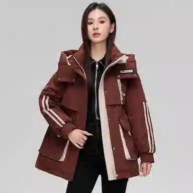 鸭鸭 时尚收腰防风保暖韩版连帽羽绒服 女款