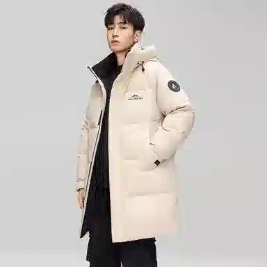 鸭鸭 石墨烯蓄热中青年纯色韩版休闲百搭户外防寒保暖中长款连帽羽绒服 男女同款