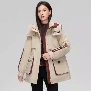 鸭鸭 时尚收腰防风保暖韩版连帽羽绒服 女款