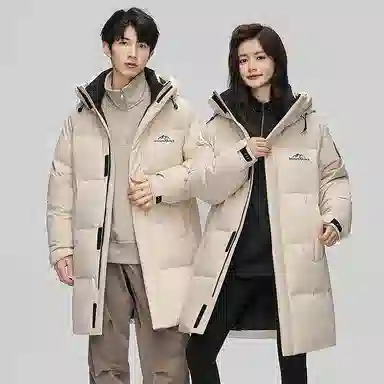 鸭鸭 石墨烯蓄热中青年纯色韩版休闲百搭户外防寒保暖中长款连帽羽绒服 男女同款