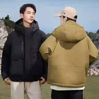 鸭鸭 纯色短款拉链长袖羽绒服 男女同款