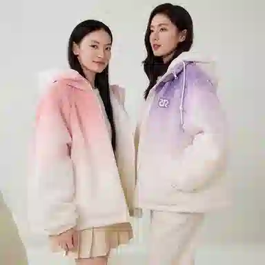鸭鸭 渐变加厚保暖韩系可爱防风连帽长袖羽绒服 女款