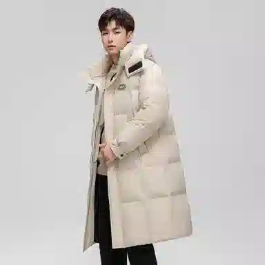 鸭鸭 拼色加厚长款休闲长袖羽绒服 男女同款