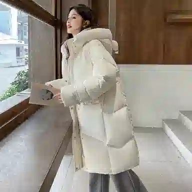 鸭鸭 拉链加厚中长款长袖纯色羽绒服 女款