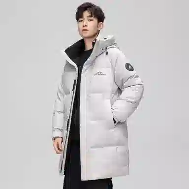鸭鸭 石墨烯蓄热中青年纯色韩版休闲百搭户外防寒保暖中长款连帽羽绒服 男女同款