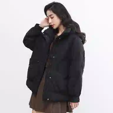 鸭鸭 纯色连帽短款加厚保暖休闲通勤韩系时尚百搭羽绒服 女款