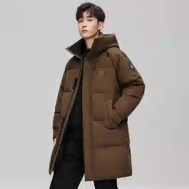 鸭鸭 石墨烯蓄热中青年纯色韩版休闲百搭户外防寒保暖中长款连帽羽绒服 男女同款