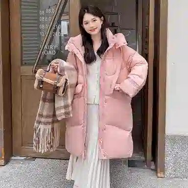 鸭鸭 拉链加厚中长款长袖纯色羽绒服 女款