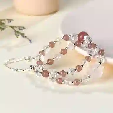 兮畔 【甜蜜守护 双倍能量】粉晶白水晶双圈手链#好运天然 草莓晶 手串 女款