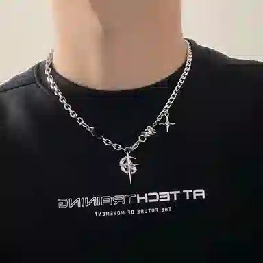 兮畔 嘻哈潮流个性设计小众风格黑宝石芒星欧美风小众设计高级感 钛钢 项链 男女同款情侣款