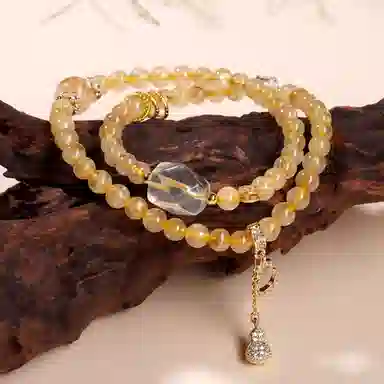 兮畔 【招财进宝 提升自信】黄水晶双圈手链新中式时尚#好运天然 金发晶 手串 女款