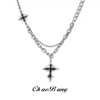 兮畔 十字花纹小众设计嘻哈潮流小众百搭不掉色配饰高级感锁骨链轻奢饰品 钛钢 项链 男女同款情侣款