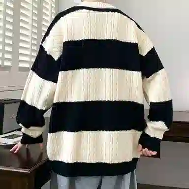 美式复古学院风针织开衫外套内搭毛衣 男女同款