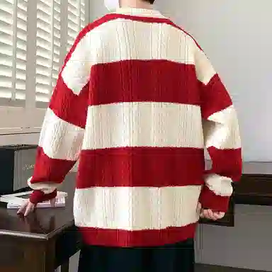 美式复古学院风针织开衫外套内搭毛衣 男女同款