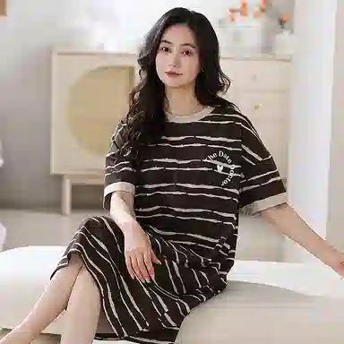 欧诗帛 可爱过膝甜美短袖睡裙 女款 图片色