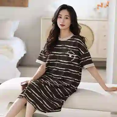 欧诗帛 可爱过膝甜美短袖睡裙 女款 图片色