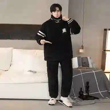 欧诗帛 加厚舒适透气简约睡衣套装 男款 黑色